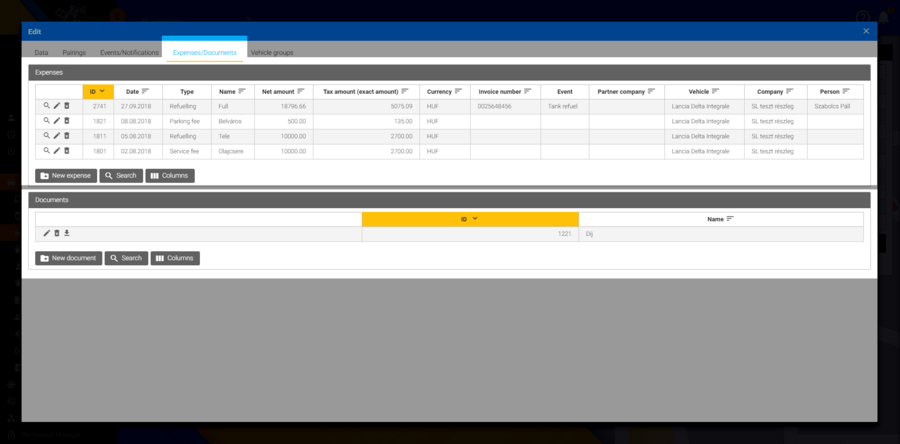 Expenses/Documents in vehicles